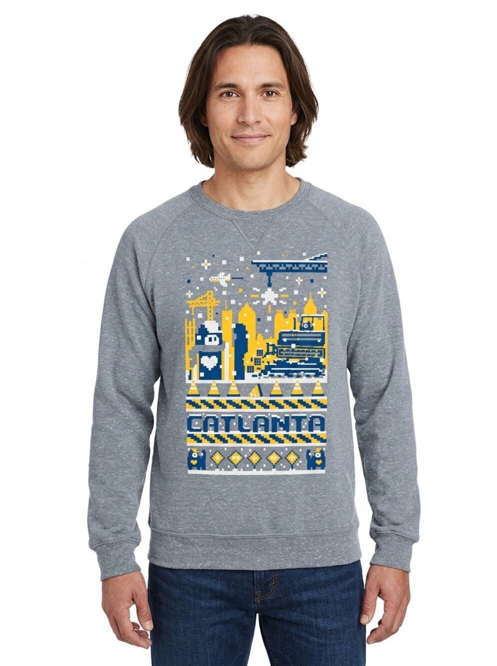 Jerzees Gray Catlanta Graphic Print Crewneck Sweatshirt Men Size S